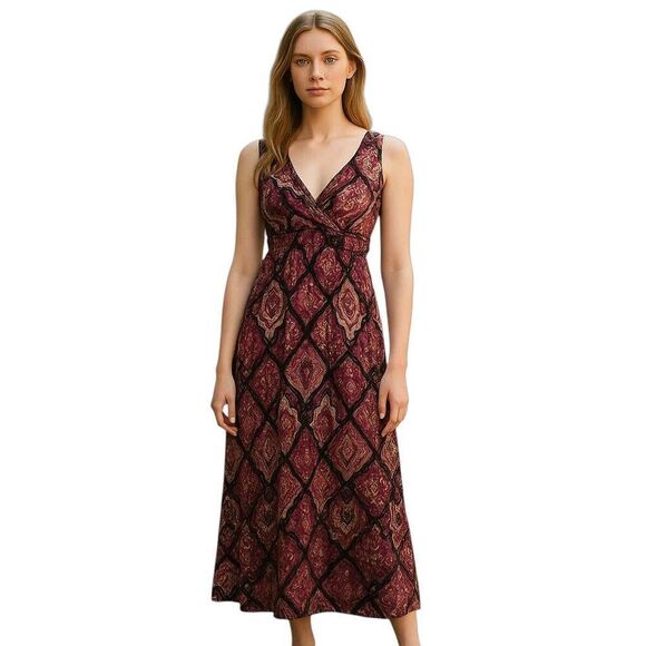 Pink Magenta & Black Geometric Paisley Ruffle Tier Halter Maxi Dress Sundress - Picture 1 of 11